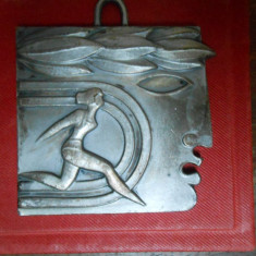 Placheta-medalie Cupa Europei la Atletism, Constanta 1965, art nouveau7x6 cm