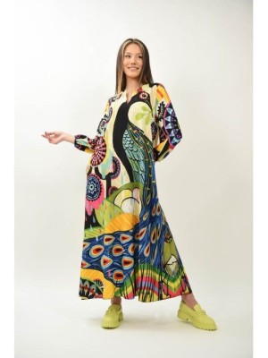ROCHIE MAXI ELEGANTA LUNGA CU BUZUNARE MANECA LUNGA BALI TALIE UNICA Multicolora foto