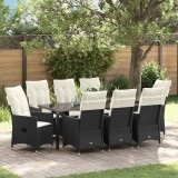 Cumpara ieftin Set de masă pentru grădină cu pernă 9 pcs Negru Rattan poli