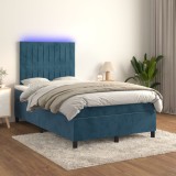 VidaXL Pat cu arcuri, saltea și LED, albastru, 120x200 cm, catifea 3136237