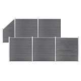 Set panouri gard, 5 patrate + 1 oblic, gri, 965 x 186 cm, WPC