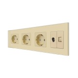 Luxion priză Schuko cvadruplă cu ramă sticlă, aurie