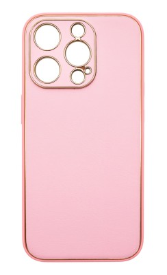 Husa eleganta din piele ecologica cu insertii aurii, Full protection, pentru iPhone 15, Roz foto