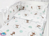 Lenjerie patut 3 piese cu protectie laterala pentru patut 120x60 cm Deer Green Wreaths