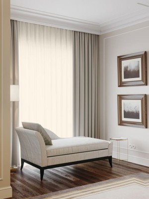 Set perdea tip tesatura in cu rejansa din bumbac tip fagure, Rio de Janeiro, Madison, 250x190 cm, Crem, 2 buc foto