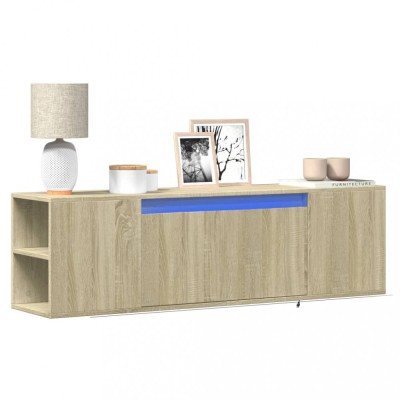 vidaXL Dulap TV de perete cu lumini LED, stejar sonoma, 135x31x39,5 cm foto
