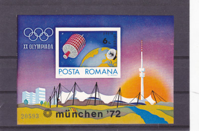 ROMANIA 1972 LP 799 OLIMPIADA MUNCHEN COLITA NEDANTELATA MNH foto