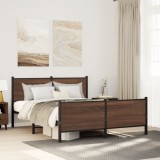 Cadru Pat Metalic vidaXL Stejar Maro 160x200 cm, Suport Lamele, Tablie, Spatiu Depozitare