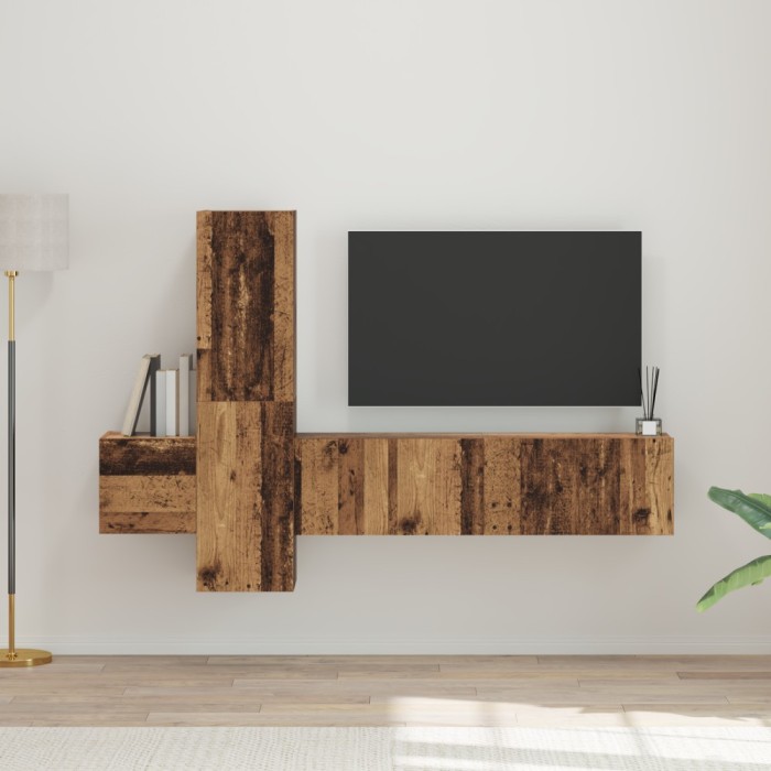 vidaXL Set comodă TV Pe perete 5 pcs Lemn vechi Mediu Lemn compozit