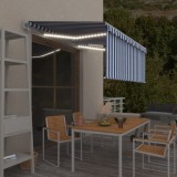 vidaXL Copertină automată stor, LED senzor v&acirc;nt albastru&amp;alb 3,5x2,5 m 3069291