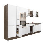 Mobilier de bucătărie Yorki 370, corp din stejar Yorki, față alb satinat, dulap cu raft