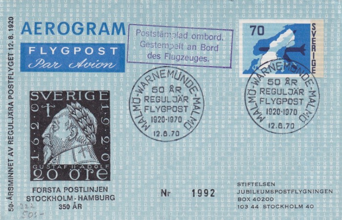 FILATELIE TEMATICA - PLIC SUEDIA TEMATICA AVION AVIOANE AVIATIE AIRMAIL AEROGRAMA