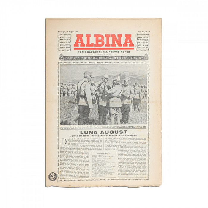 Publicația &bdquo;Albina&rdquo;, anul 42, nr. 30, 11 august 1939