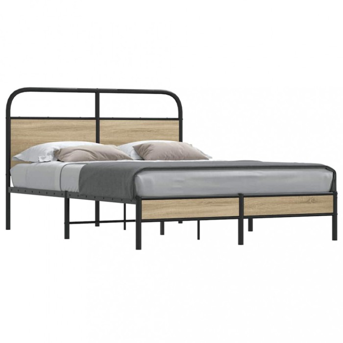 vidaXL Cadru de pat fără saltea 135x190 cm Stejar fumuriu 4100355