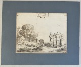 Pieter de Molijn &quot;Peisaj cu personaje&quot; gravura veche 1626