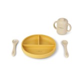 Set diversificare bebelusi, silicon alimentar premium, 4 piese , farfurie sectionata, lingurita, furculita, cana , , &oelig;Food Fun, Mustard