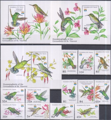 Timbre cu păsări colibri din Grenadines of St. Vincent foto