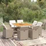 VidaXL Set mobilier pentru grădină cu perne, 9 piese, bej, poliratan