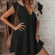 Rochie mini, cu decolteu si maneca scurta, negru, dama, Shein