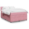 VidaXL Pat box spring cu saltea, roz, 160x200 cm, catifea