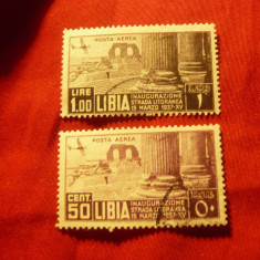 2 Timbre Libia colonie Italiana 1937 - Targ Tripoli : 50C si 1 lira stampilate