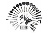 Set 40 ustensile de bucătărie, oțel/nailon, negru