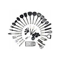 Set 40 ustensile de bucătărie, oțel/nailon, negru