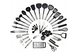 Set 40 ustensile de bucătărie, oțel/nailon, negru