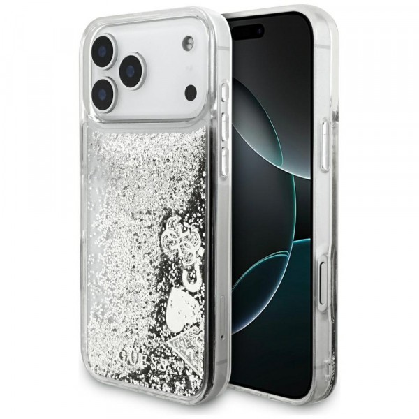 Husa pentru Apple iPhone 17 Pro Max, Guess, Liquid Glitter Charms, Argintie