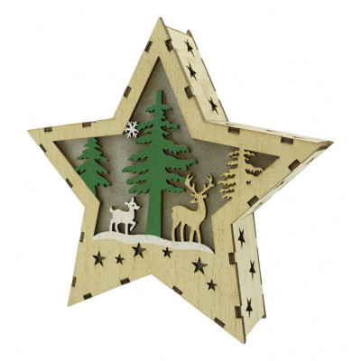 Decoratiune luminoasa, model de Stea cu Reni, maro, lungime: 18 cm, latime: 18 cm, inaltime: 4 cm, lemn, interior/exterior foto