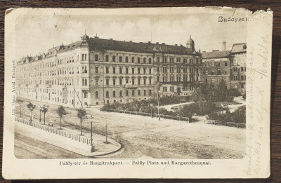 (124) CARTE POSTALA UNGARIA - BUDAPESTA- PARCUL MARGARETHEN SI PIATA PALLFY 1903 foto