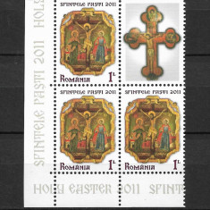 ROMANIA 2011 - SFINTELE PASTI, 3 VALORI CU VINIETA (4), MNH - LP 1893