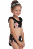 Cumpara ieftin Costum de baie pentru fetite format din 2 piese, bustiera si slip modern, set tankini ideal pentru plaja sau inot, negru cu roz si imprimeu floral, ma