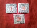 Serie mica Porto supratipar Regatul Romaniei pe timbre Ungaria 1919 , 3 valori cifra rosie