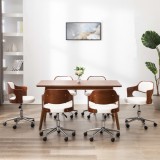 vidaXL Scaune pivotante, 6 buc. alb, lemn curbat &amp; piele ecologică