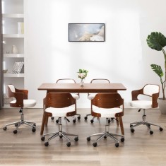 vidaXL Scaune pivotante, 6 buc. alb, lemn curbat &amp; piele ecologică