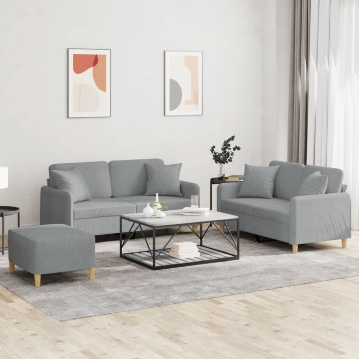 vidaXL Set de canapele cu perne, 3 piese, gri deschis, textil 3202110
