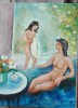 Tablou fete la baie semnat Cimpoesu., Nud, Ulei, Realism