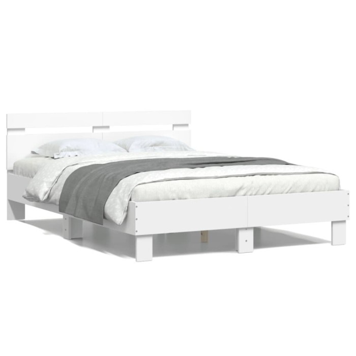 Gossi cadru de pat cu tablie, alb, 135x190 cm, lemn prelucrat
