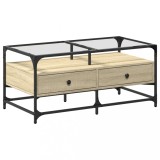 Cumpara ieftin Masuta cafea cu blat din sticla stejar sonoma 98,5x50x45cm otel