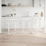vidaXL Poartă c&acirc;ini pliabilă cu ușă, 6 panouri, alb, 300 cm, lemn plop