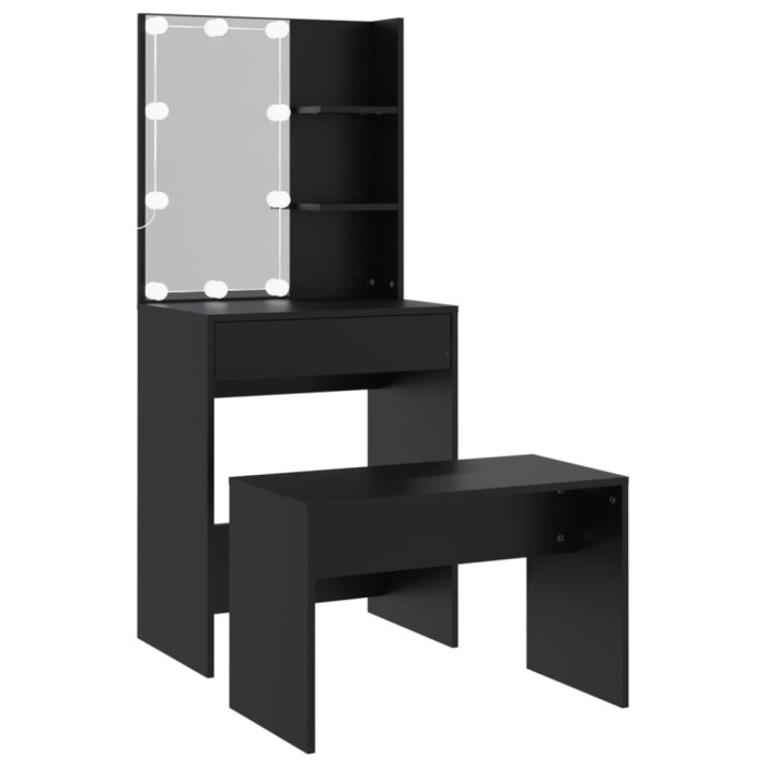 Set masuta de toaleta cu LED, alb, lemn prelucrat