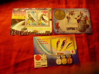 3 Blocuri Guineea Ecuatorial 1972 Olimpiada Iarna Sapporo, stampilate foto