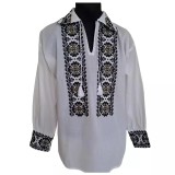 Cumpara ieftin Camasa Barbateasca Traditionala Alba cu Motiv Floral Negru - CTI33