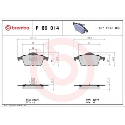 Placute frana Volvo S60 I (384) 07.00-04.10, S80 I (184) 05.98-02.08, V70 2 (285) 11.99-12.08, Xc70 I Cross Country (295) 10.97-10.07, Spate, BREMBO foto