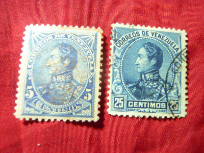 2 Timbre Venezuela 1882 si 1899- Simon Bolivar , 5 si 25c stampilate foto