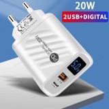 Incarcator Rapid 20W PD + USB, Mufa EU, Quick Charge 3.0, Compatibil iPhone, Xiaomi, Samsung, Display LED