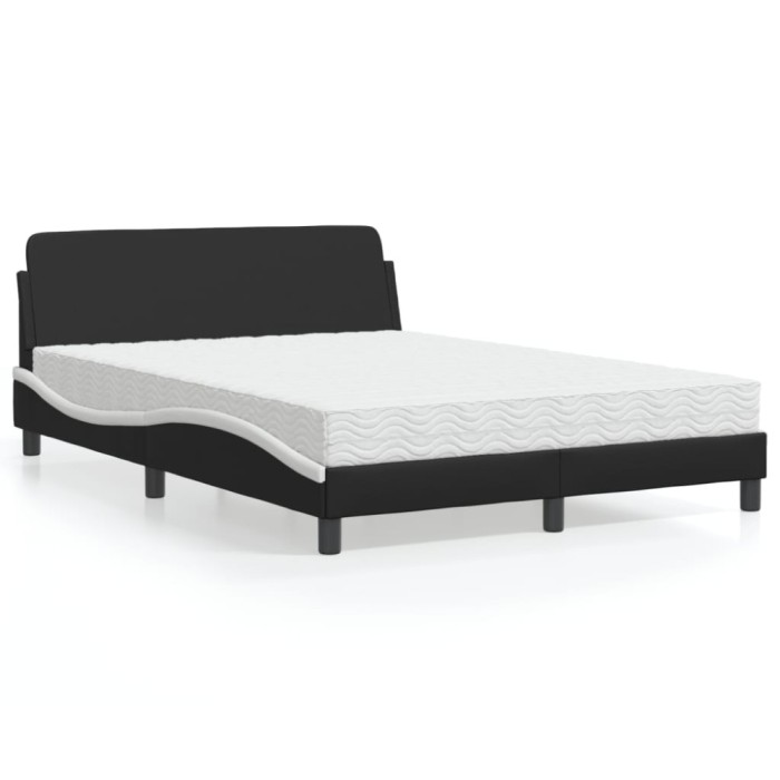 vidaXL Pat cu saltea, negru și alb, 140x200 cm, piele ecologică 3208422