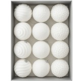 Set 12 globuri Craciun cu sclipici, 3 modele diferite, polistiren, diametru 8 cm, alb Household NewTrend