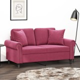 VidaXL Canapea cu 2 locuri cu pernuțe, roșu vin, 120 cm, catifea